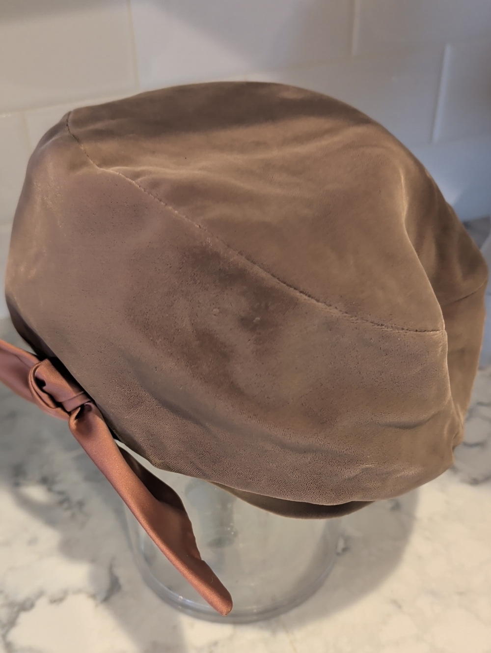 Vintage Velvet Brown Bow Accent Beret